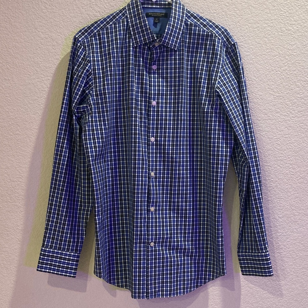 Banana Republic Navy and White Plaid Shirt